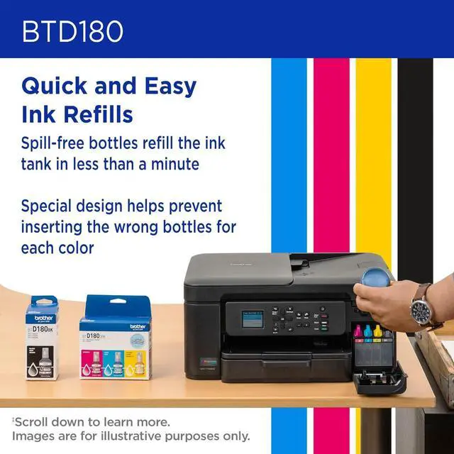 Alt view image 6 of 7 - Brother Genuine BTD180BK High Yield Black Ink Bottle (for use with 580, 780, and 980 Printers)