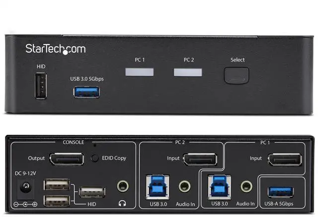 Alt view image 8 of 10 - StarTech 2-Port DisplayPort KVM Switch, 4K 60Hz, DP 1.2, HDCP 1.4, EDID Management, 2-Port USB 3.0 Hub, 4x USB HID Ports, TAA Compliant - P2AD122-KVM-SWITCH