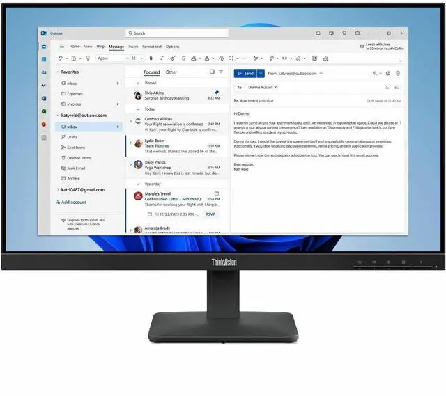 Alt view image 12 of 14 - Lenovo ThinkVision S24-4e 24" Class Full HD LED Monitor - 16:9 - Raven Black - 23.8" Viewable - In-plane Switching (IPS) Technology - WLED Backlight - 1920 x 1080 - 16.7 Million Colors - 250