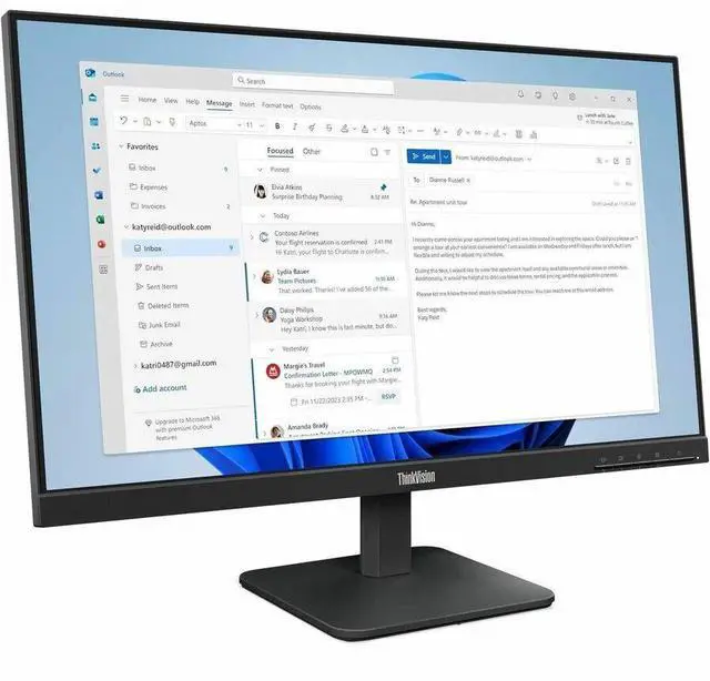 Alt view image 8 of 14 - Lenovo ThinkVision S24-4e 24" Class Full HD LED Monitor - 16:9 - Raven Black - 23.8" Viewable - In-plane Switching (IPS) Technology - WLED Backlight - 1920 x 1080 - 16.7 Million Colors - 250