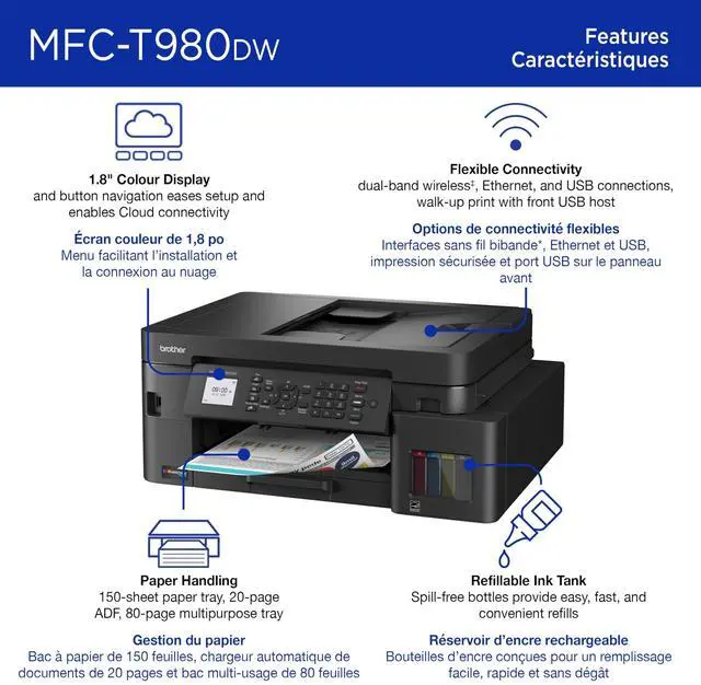 Alt view image 4 of 7 - Brother MFC-T980DW Wired & Wireless INKvestment Tank Inkjet Multifunction Printer Color