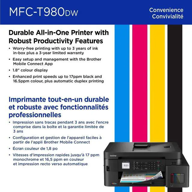 Alt view image 6 of 7 - Brother MFC-T980DW Wired & Wireless INKvestment Tank Inkjet Multifunction Printer Color