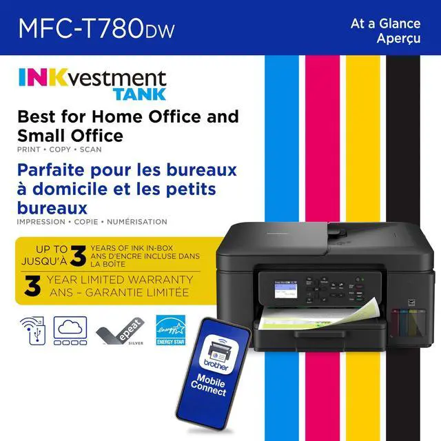 Alt view image 5 of 7 - Brother INKvestment Tank 780 Wireless Color Inkjet All-in-One Printer with Duplex Printing, Includes up to 3 Years of Ink in-Box MFC-T780DW
