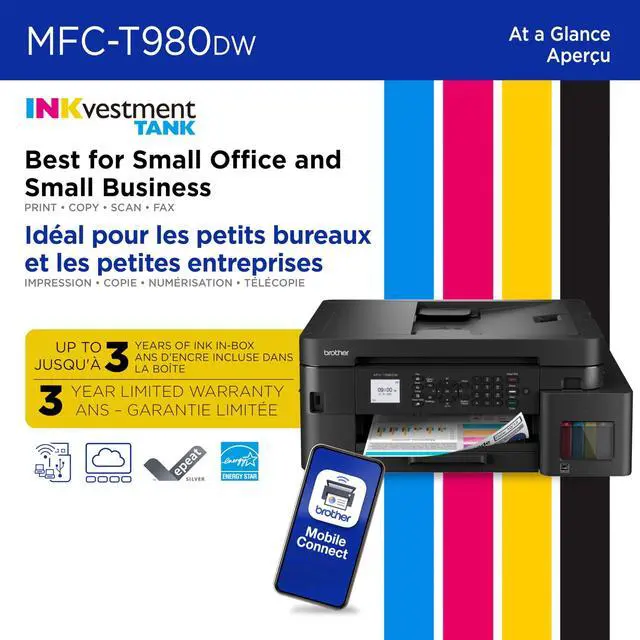 Alt view image 3 of 7 - Brother MFC-T980DW Wired & Wireless INKvestment Tank Inkjet Multifunction Printer Color