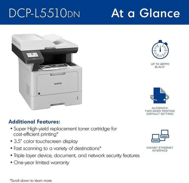 Alt view image 2 of 8 - Brother DCP-L5510DN Wired Laser Multifunction Printer Monochrome