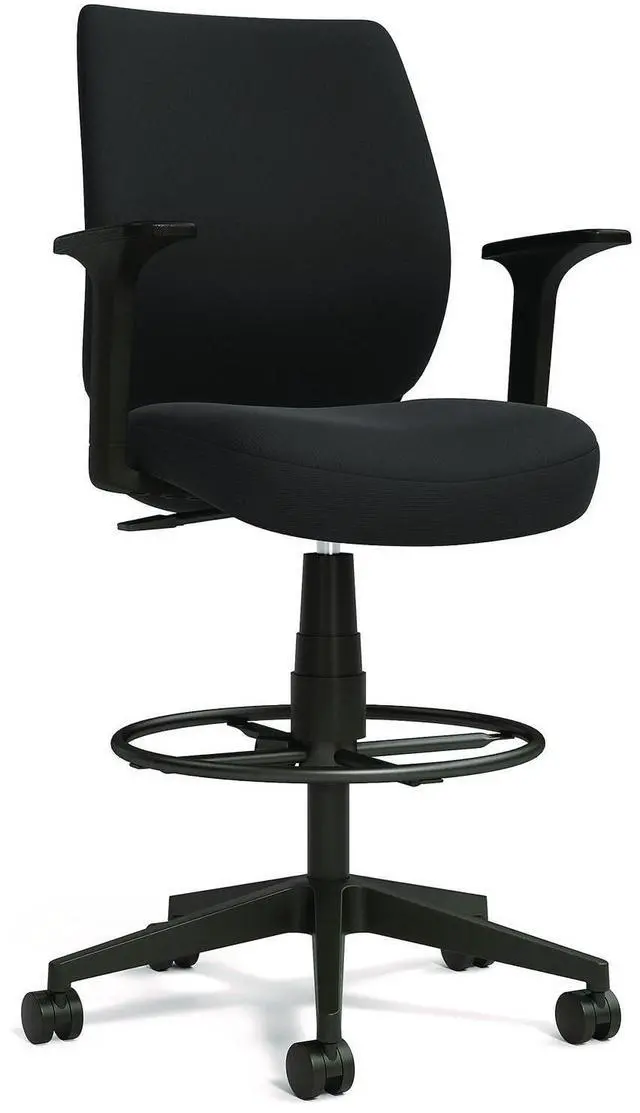 Main image of Alera Wessex Drafting Stool Fabric Supports Up to 275 lb 27.95 to 33.66 Seat Height Black Seat Black Back Black Base ALEWX4614