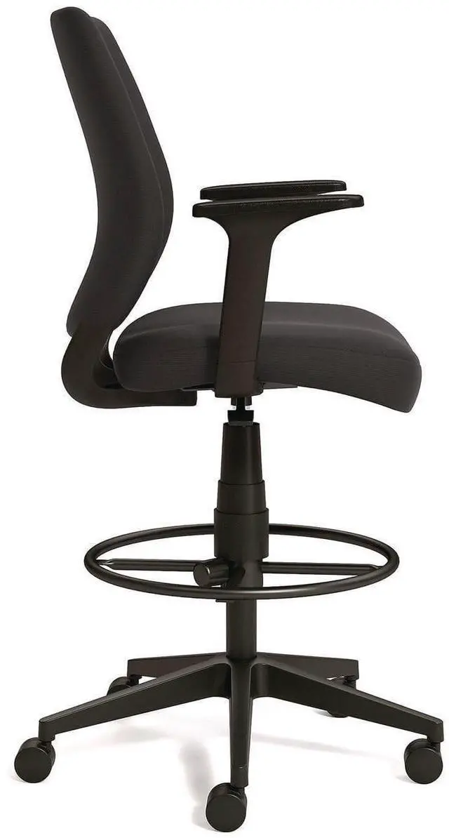 Alt view image 2 of 6 - Alera Wessex Drafting Stool Fabric Supports Up to 275 lb 27.95 to 33.66 Seat Height Black Seat Black Back Black Base ALEWX4614