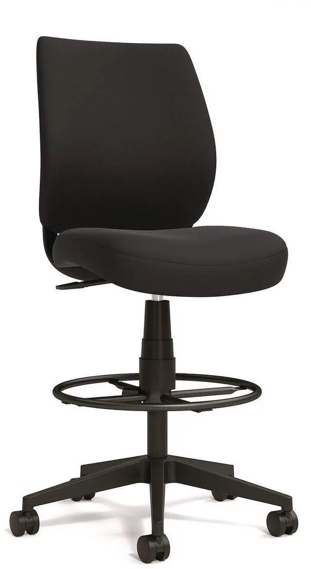 Alt view image 5 of 6 - Alera Wessex Drafting Stool Fabric Supports Up to 275 lb 27.95 to 33.66 Seat Height Black Seat Black Back Black Base ALEWX4614