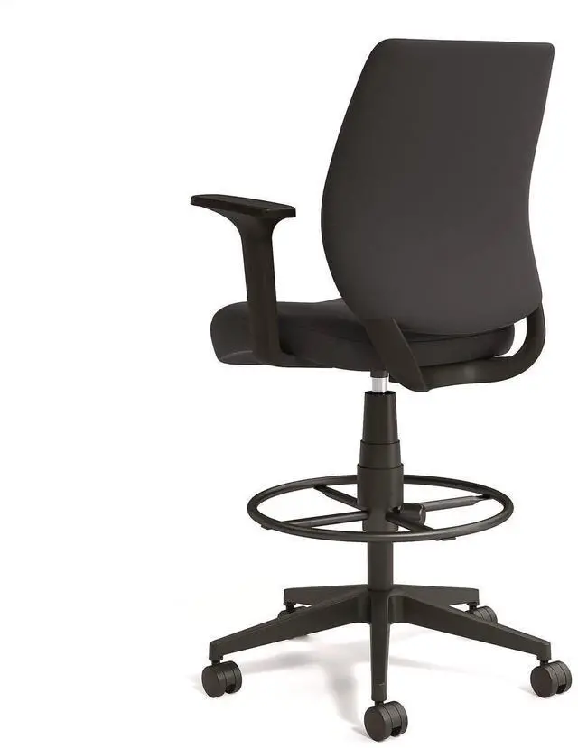 Alt view image 6 of 6 - Alera Wessex Drafting Stool Fabric Supports Up to 275 lb 27.95 to 33.66 Seat Height Black Seat Black Back Black Base ALEWX4614