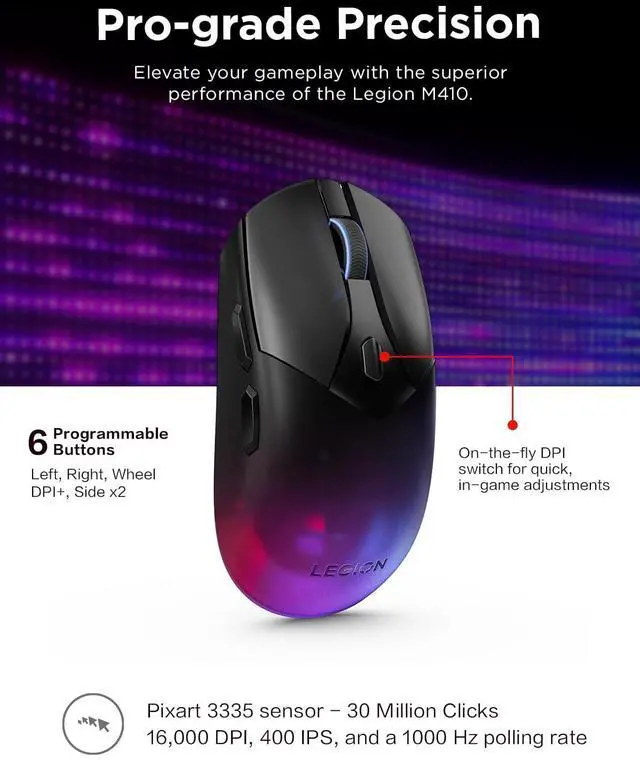 Alt view image 3 of 12 - Lenovo Legion M410 Gaming Mouse GY51P80851