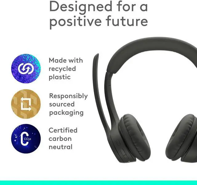 Alt view image 7 of 7 - Logitech Zone 301 Wireless Headset with Noise-Canceling Microphone, Graphite