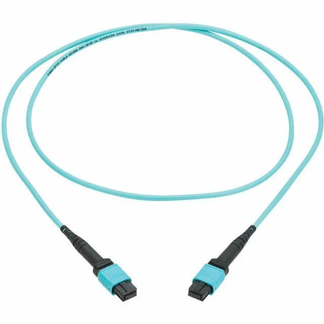 Main image of Eaton Tripp Lite Series 100G Multimode 50/125 OM4 Fiber Optic Cable 12F MPO/MPO-PC F/F Type-A Polarity OFNP Aqua 1 m 3.3 ft. TAA N845A01M12TAA