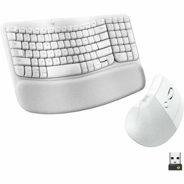 Main image of Logitech Wave Keys & Lift Vertical Mouse Ergonomic Wireless Keyboard and Mouse Combo with Cushioned Palm Rest Off-white 920013611