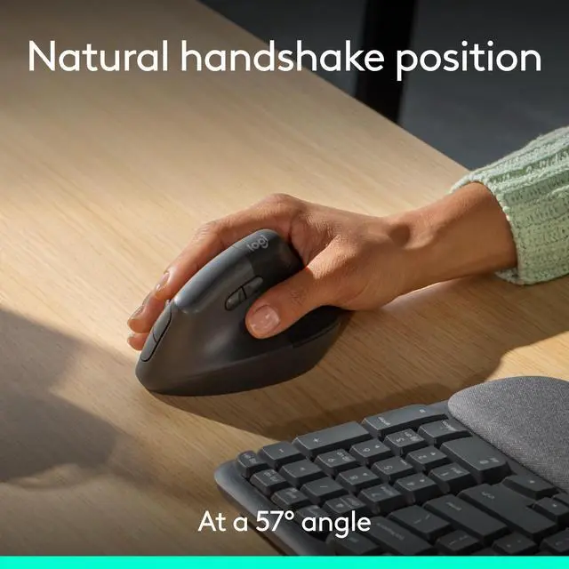 Alt view image 2 of 7 - Logitech Wave Keys & Lift Vertical Mouse Ergonomic Wireless Keyboard and Mouse Combo with Cushioned Palm Rest Graphite 920013610