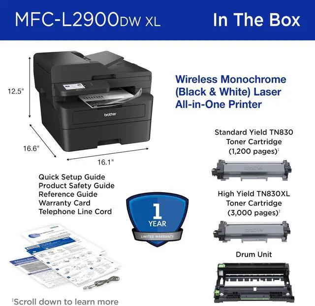 Alt view image 6 of 6 - Brother MFC-L2900DWXL Wired & Wireless Laser Multifunction Printer Monochrome