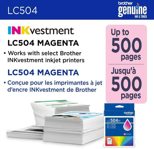 Alt view image 2 of 5 - Brother Genuine LC504M Standard Yield Magenta Ink Cartridge