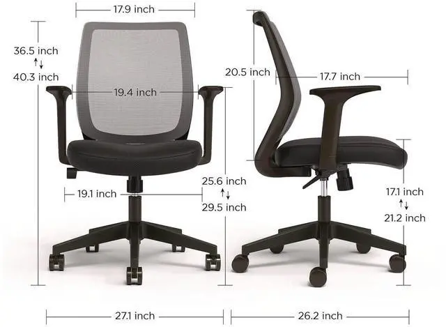 Alt view image 7 of 7 - Alera Wessex Ergonomic Fabric Mesh Swivel Task Chair Supports Up to 275lbs 17.09 to 20.83 Seat Height Black Seat/Back/Base ALEWX42BME17