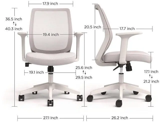 Alt view image 4 of 7 - Alera Wessex Ergonomic Fabric Mesh Swivel Task Chair Supports 275 lb 17.09 to 20.83 Seat Height Gray Seat/Back White Base ALEWX42BME47