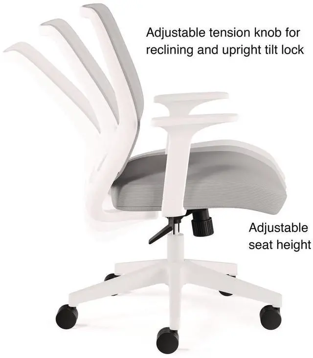 Alt view image 7 of 7 - Alera Wessex Ergonomic Fabric Mesh Swivel Task Chair Supports 275 lb 17.09 to 20.83 Seat Height Gray Seat/Back White Base ALEWX42BME47