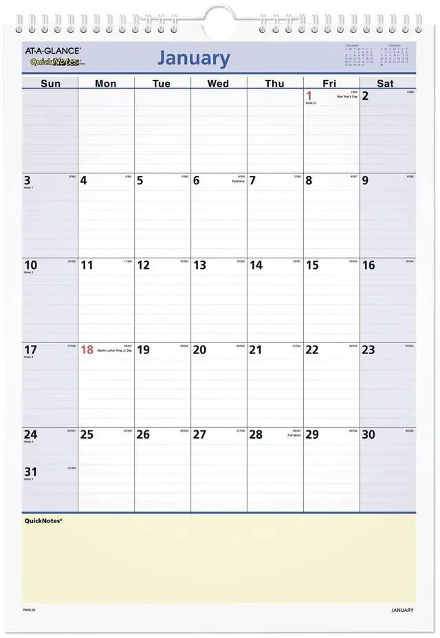 Main image of AT-A-GLANCE® QuickNotes® 2026 Monthly Desk Wall Calendar, Medium, 12" x 17"