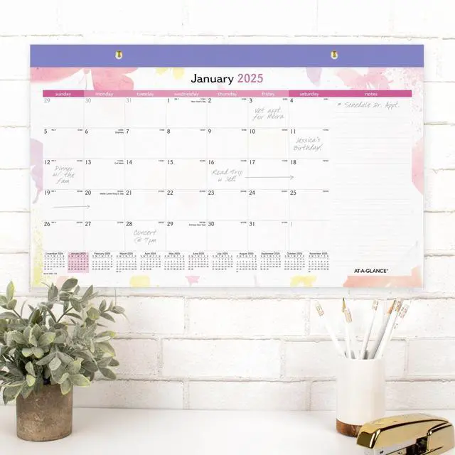Alt view image 3 of 7 - AT-A-GLANCE® Watercolors 2026 Monthly Desk Pad Calendar, Compact, 17 3/4" x 11"