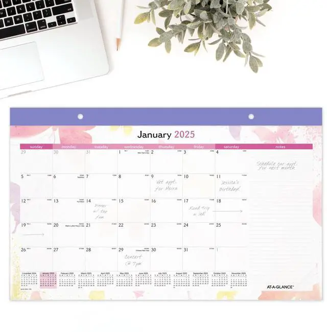 Alt view image 2 of 7 - AT-A-GLANCE® Watercolors 2026 Monthly Desk Pad Calendar, Compact, 17 3/4" x 11"