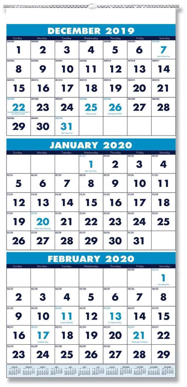 Main image of Recycled Three-Month Format Wall Calendar 12.25 x 26 14-Month 2026 3640