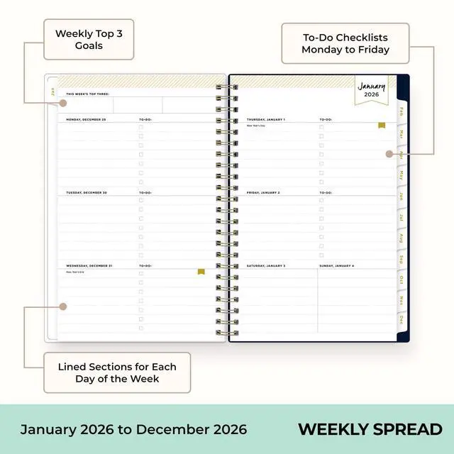 Alt view image 3 of 7 - Blue Sky Day Designer Weekly/monthly Planner 8x5 Navy/floral 2026 Bls103620