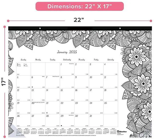 Alt view image 2 of 7 - 2026 Blueline® DoodlePlan Monthly Desk Pad Coloring Calendar, 22" x 17", Motif, January To December, C2917311