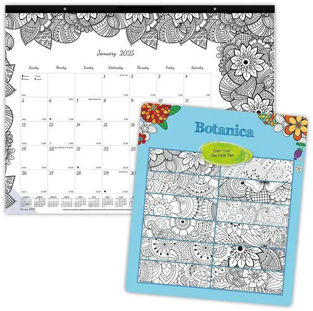 Alt view image 6 of 7 - 2026 Blueline® DoodlePlan Monthly Desk Pad Coloring Calendar, 22" x 17", Motif, January To December, C2917311