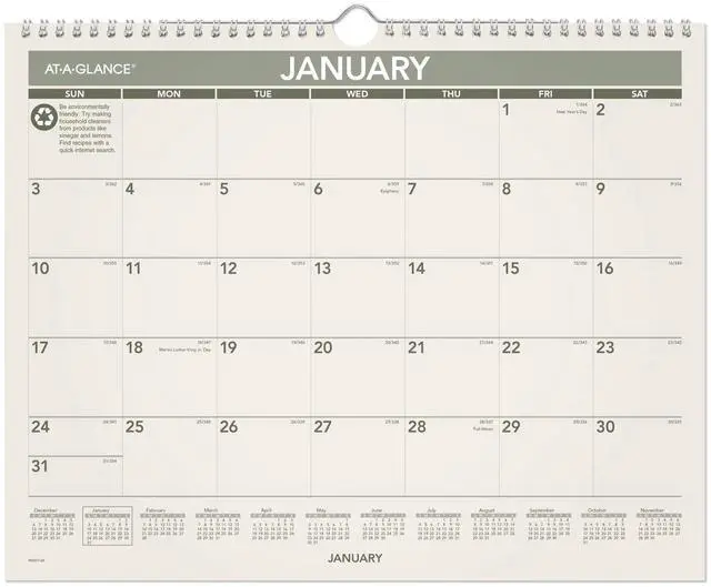 Main image of AT-A-GLANCE® 2026 Recycled Monthly Wall Calendar, Medium, 15" x 12"