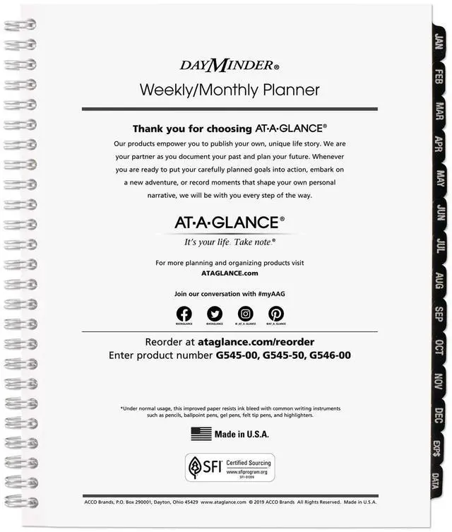 Main image of AT-A-GLANCE® DayMinder® Executive 2026 Weekly Monthly Refill for G545, Medium, 7" x 8 3/4"