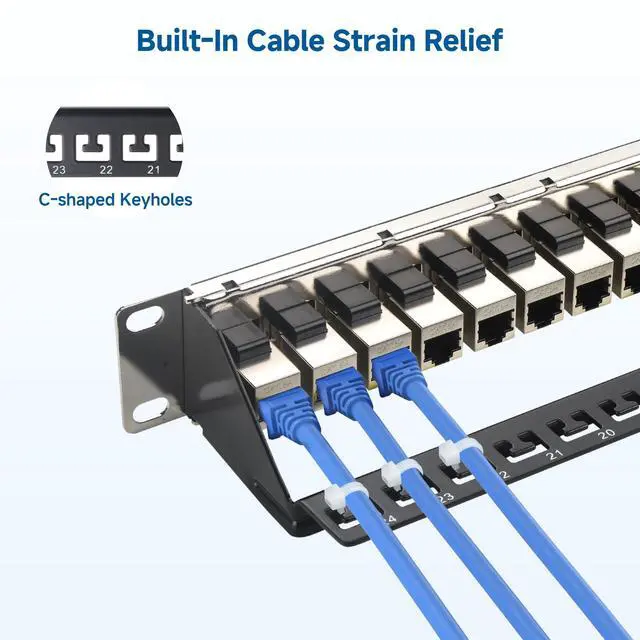 Alt view image 4 of 7 - Cable Matters 1U 19-Inch 24-Port 10Gbps Cat6A Ethernet Patch Panel with Inline Keystone and Cable Management Bar, Rackmount or Wall Mount RJ45 Patch Panel
