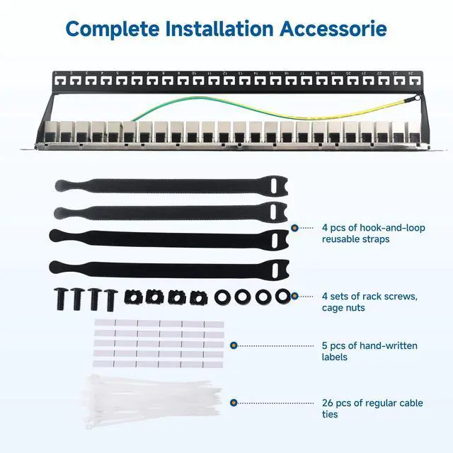 Alt view image 7 of 7 - Cable Matters 1U 19-Inch 24-Port 10Gbps Cat6A Ethernet Patch Panel with Inline Keystone and Cable Management Bar, Rackmount or Wall Mount RJ45 Patch Panel