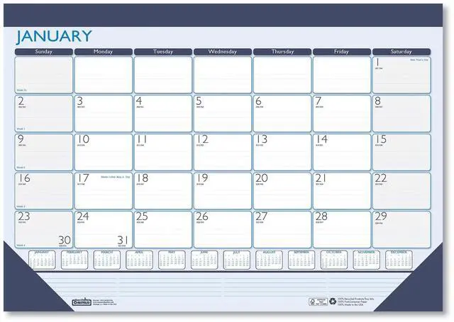 Main image of Recycled Contempo Desk Pad Calendar 18.5x13 White/Blue Sheets 2026 1516