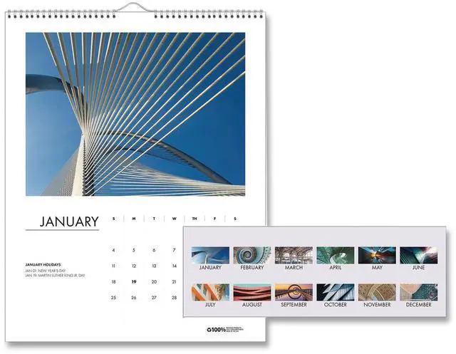 Main image of 100% Recycled Abstract Architecture Photos Wall Calendar 14 x 11 White Sheets 12-Month Jan-Dec: 2026 315