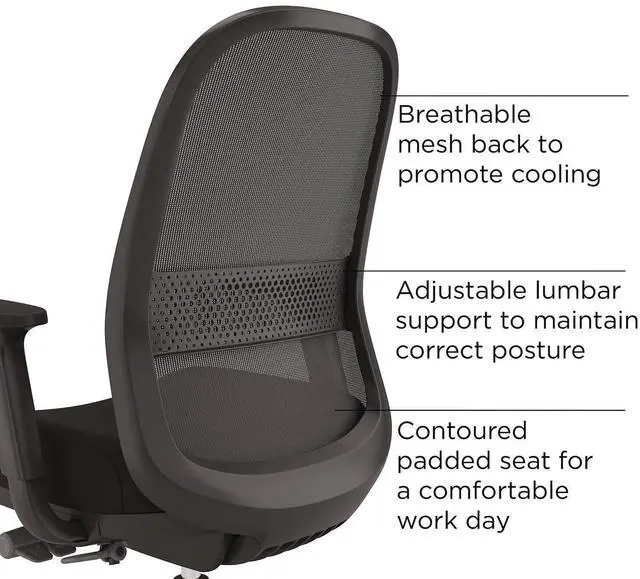 Alt view image 4 of 5 - Alera Kempton Ergonomic Fabric Mesh Swivel Task Chair Supports Up to 275lb 18.31 to 22.17 Seat Height Black Seat/Back/Base ALEKP42BME17