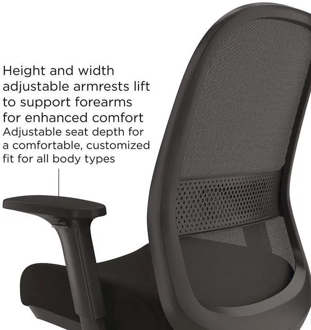 Alt view image 5 of 5 - Alera Kempton Ergonomic Fabric Mesh Swivel Task Chair Supports Up to 275lb 18.31 to 22.17 Seat Height Black Seat/Back/Base ALEKP42BME17