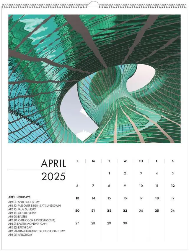 Alt view image 4 of 7 - 100% Recycled Abstract Architecture Photos Wall Calendar 14 x 11 White Sheets 12-Month Jan-Dec: 2026 315