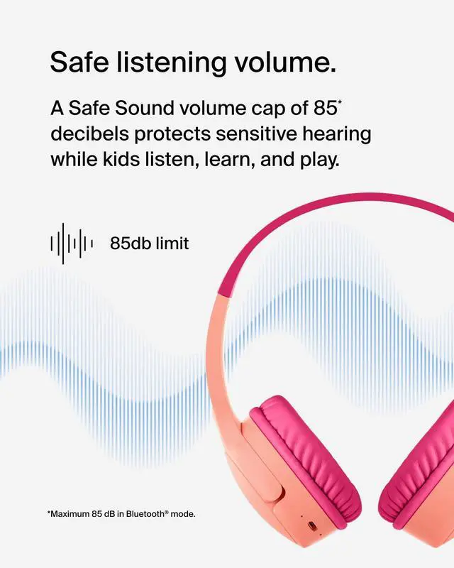 Alt view image 2 of 7 - Belkin SoundForm Mini Wireless On-Ear Headphones for Kids Pink AUD001BTPKV3