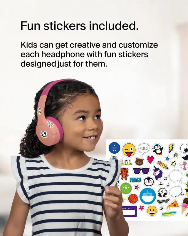 Alt view image 5 of 7 - Belkin SoundForm Mini Wireless On-Ear Headphones for Kids Pink AUD001BTPKV3