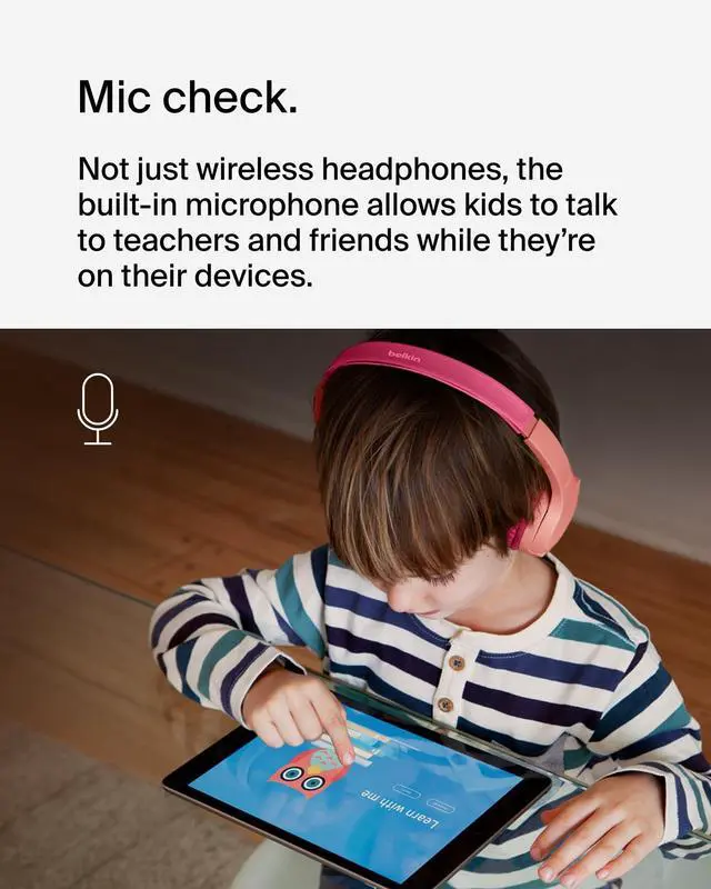Alt view image 6 of 7 - Belkin SoundForm Mini Wireless On-Ear Headphones for Kids Pink AUD001BTPKV3