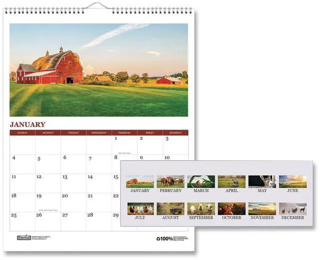 Main image of 100% Recycled Farm Life Wall Calendar 11 x 14 White/Multicolor Sheets 12-Month Jan-Dec: 2026 316