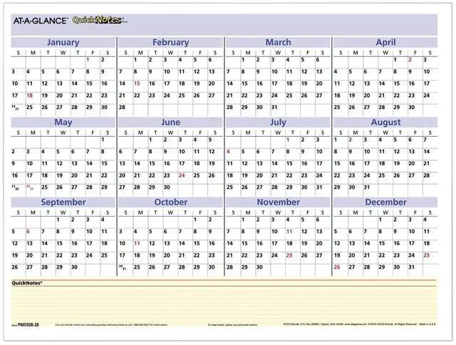 Main image of At-A-Glance QuickNotes Mini Erasable Wall Planner 16x12 2026 PM550B28