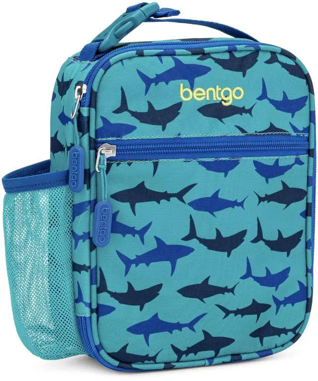 Main image of Kids Insulated Lunch Tote Sharks Theme 7.3" x 3.5" x 9.5" Turquoise/Blue BGKDBGSHK