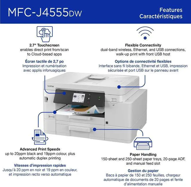 Alt view image 2 of 6 - Brother MFC-J4555DW Wired Inkjet Multifunction Printer Color