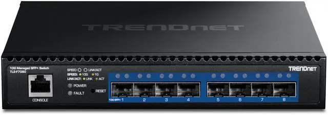Alt view image 2 of 5 - TRENDnet 8-Port 10G Layer 2 Managed SFP+ Switch TL2-F7080 8 x 10G SFP+ Ports Web-Based Management NDAA + TAA Compliant 160Gbps Layer 2 Hub Ethernet Splitter