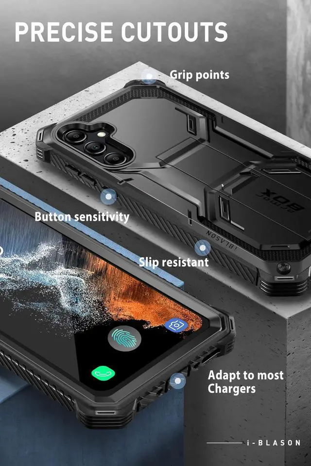 Alt view image 4 of 7 - i-Blason Armorbox for Samsung Galaxy A54 5G Case with Kickstand & Belt Clip Holster, Full-Body Rugged Bumper Case with Built-in Screen Protector [Support Fingerprint ID](Black)