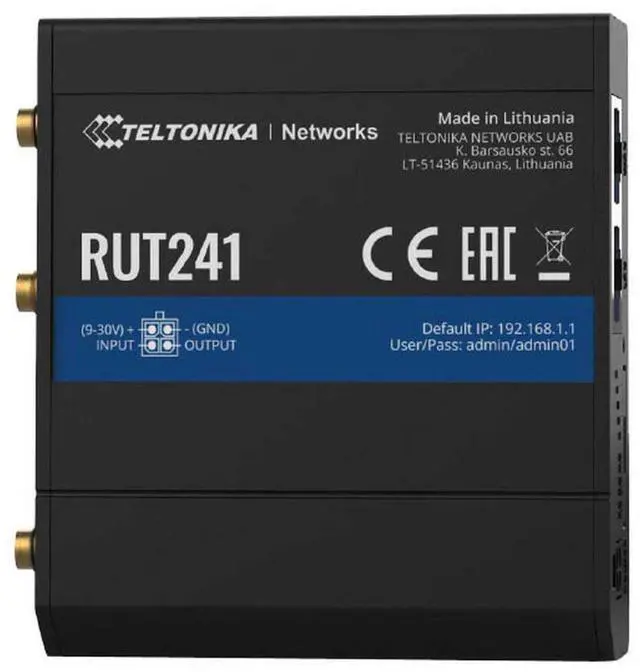 Alt view image 2 of 2 - Teltonika RUT241, 4G LTE Cellular Network Router, DIN-Rail, Industrial, Gigabit