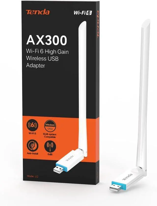 Main image of Tenda AX300 USB WiFi Adapter for PC (U2)- Wireless Network Adapter for Desktop with 2.4GHz